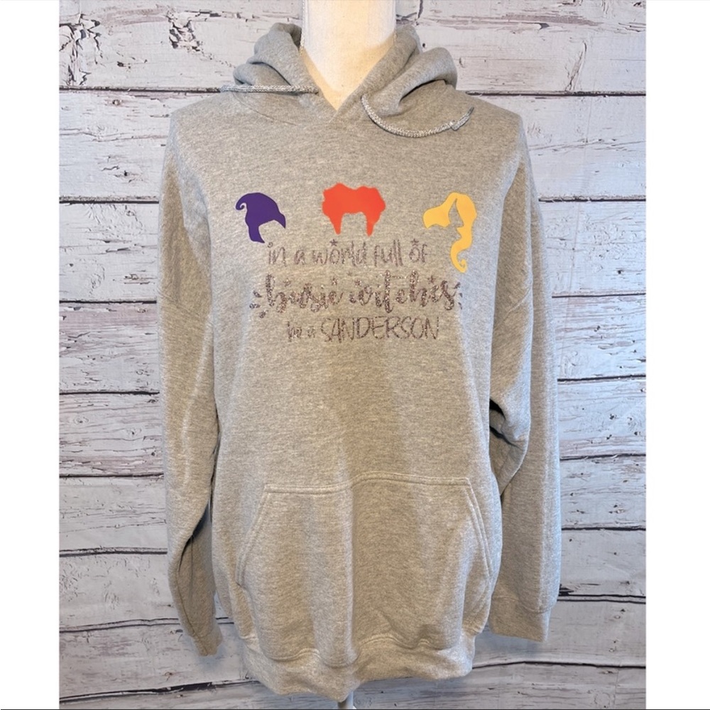 DISNEY Sweatshirt Hoodie Hocus Pocus Themed Gray-Large